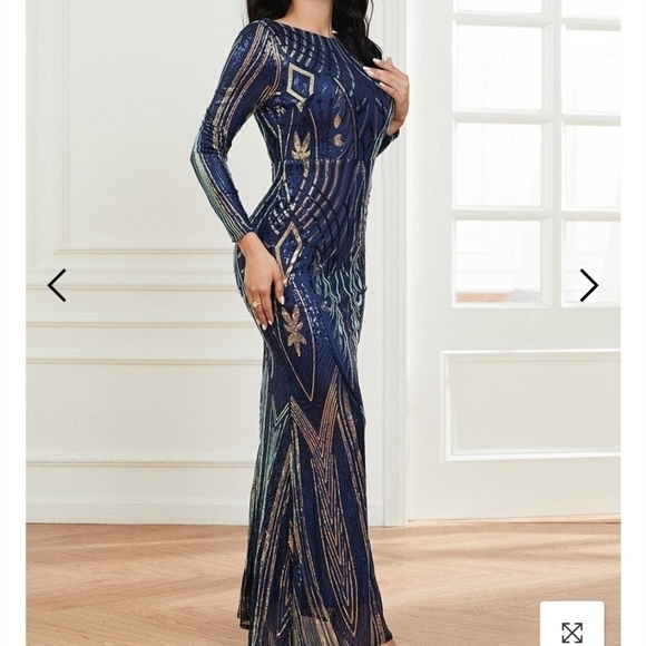 Navy Contrast Sequined Maxi Gown for Special Events - Picture 13 of 16